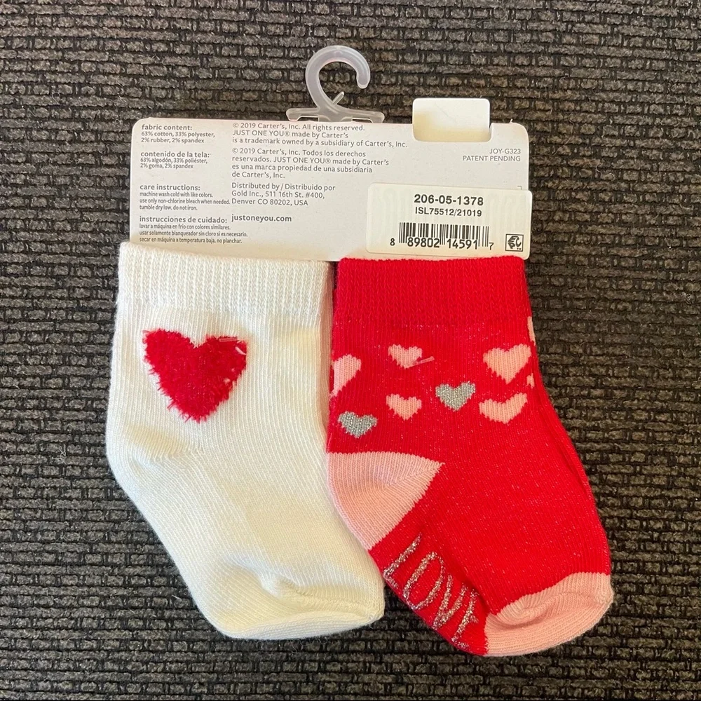 Carters baby girls valentines socks 6-12 months